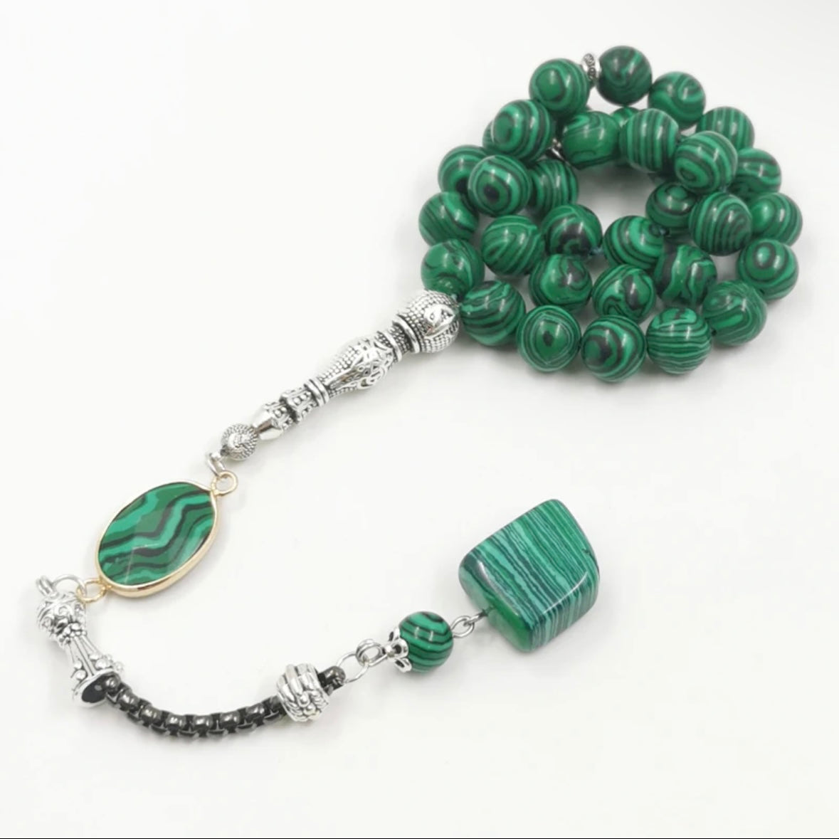 Handmade natural malachite stone prayer beads